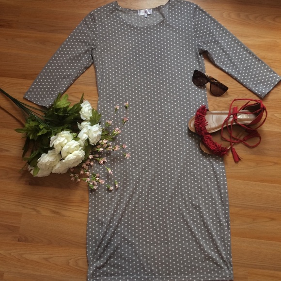Sign Here Dresses & Skirts - Gray and white polka dot midi dress